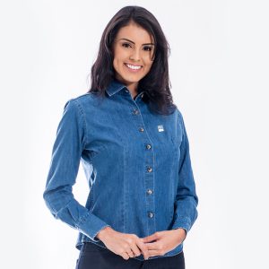 Camisa Jeans Feminina Manga Longa