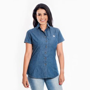 Camisa Jeans Feminina Manga Curta