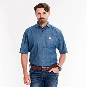 Camisa Jeans Masculina Manga Curta