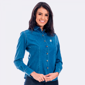 Camisa Feminina Jeans - Manga Longa